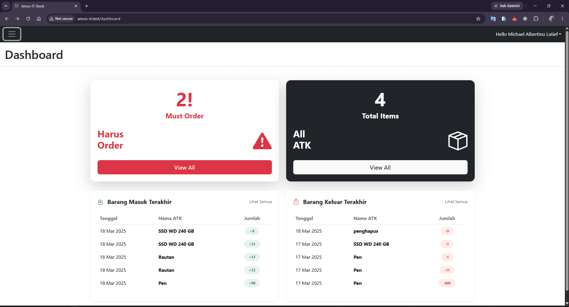 Laravel ATK Stock Management